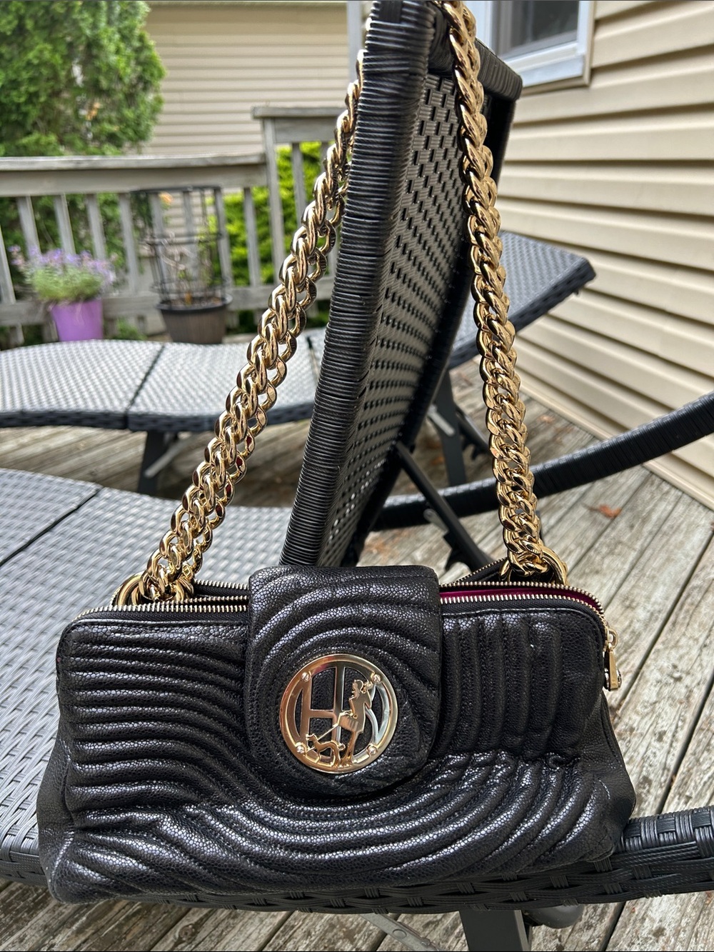 henri bendel Black Quilted Shoulder Bag with Gold Chain - Picture 7 of 9